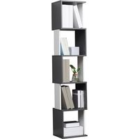 Libreria Moderna Salvaspazio a 5 Ripiani in Legno, 33x28x161cm, Grigio e Bianco
