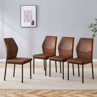 Chaises de salle à manger (Lot de 4) : Dossiers revêtus d'un « tissu technique » marron et rehaussés de bandes capitonnées verticales, associés à des pieds en métal noir — un choix idéal pour toute sa