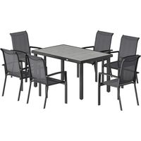 Ensemble Esterno 7pz Tavolo Gardenino 2 sections 6 Sedie Impilabili Textline Grigio