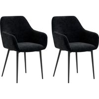 Set 2 Sedie per Sala da Pranzo Moderne con Braccioli, Seduta Imbottita e Gambe in Acciaio, 54x57x80cm, Nero