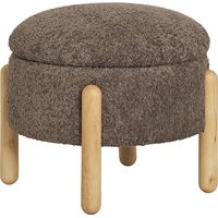 Pouf avec coffre 45x36 cm effet laine bouclée marron et pieds naturel