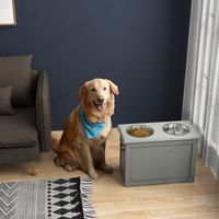 Gamelles chiens surélevées gamelle double chien chat Porte-gamelles surélevé dimensions 60L x 30l x 41H cm 2 gamelles 2L poignées gris