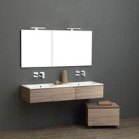 Kiamami Valentina – Meuble de salle de bains suspendu 150cm – Double vasque en marbre reconstitué – 2 tiroirs avec technologie soft close – Finition chêne naturel