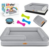 LOVPET® Orthopädisches Hundebett, Hundekissen, Hundekorb Relax, Inkl. Napf + 3X Kauknochen, Hundesofa für Kleine, Mittelgroße & Große Hunde, Bezug abnehmbar, Grau / M (91 x 71 x 25 cm)