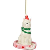 DECORAZIONE NATALIZIA GATTO BIANCO CON LETTINO 6,5X5X10CM EDELMAN