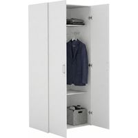 Armadio Multiuso 2 Ante Alibabba, 2 Ripiani, Appendiabiti, 49.52x175.4h cm Bianco