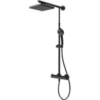 Schulte Duschsystem Black Style mit Sicherheits-Thermostat, Schwarz matt, Korpus aus Messing, Duschmaster Rain mit Regendusche, Kopfbrause eckig