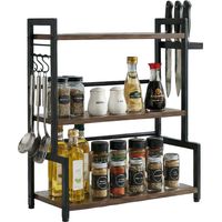 Relaxdays scaffale da appoggio cucina HxLxP:51x43x20 cm, ganci e portacoltelli, porta spezie industrial marrone/nero