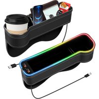 GABRIELLE Boîtes de rangement de voiture 2 pièces, boîtes de rangement pour espace de siège de voiture avec lumières LED, rangement intérieur de voiture en cuir pour téléphones portables, tasses