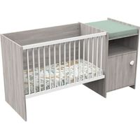 Lit bébé combiné - 120x60cm - Evolutif en 90x190cm - Babyprice Up - Chene - Avec commode a langer 1 porte