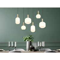 Retro Pendelleuchte DIVA 6-flammig mit Glasschirmen in Weiß, Breite 92cm