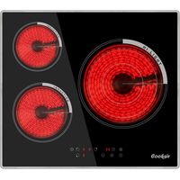 Plaque vitrocéramique 3 foyers 5700W – Table de cuisson électrique 60cm encastrable – 9 niveaux de puissance – Commandes tactiles