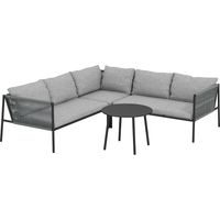 Gartenmöbel Set Polyrattan Lounge-Set mit Ecksofa Tisch Kissen für 6 Personen Dunkelgrau