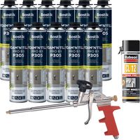Bostik – Pack de 11 mousses polyuréthane expansives pistolables 750ml – Nettoyant mousse 500ml – Pistolet manuel ergonomique – Excellente isolation phonique et thermique