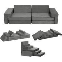 Canapé pour Enfants, Canapé Modulaire à Construire des Forts+ Housse Amovible et Coussin de Mousse 8PCS ,55.8 x152.4 x30.4 cm, Gris
