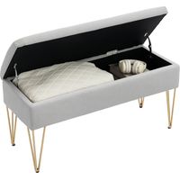 Panca Fondo Letto con Contenitore in Tessuto e Gambe in Acciaio, 100x40x49 cm, Grigio Chiaro