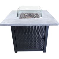 Teamson Home Draussen Garten Rattan Propangas Feuerstelle Tischbrenner, Rauchfreie Feuerstelle, Terrassenmöbelheizung mit Glasscheibe, Lavasteinen und Abdeckung