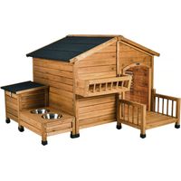 Caseta de perro de madera "oxidada" con pesebre y caja de almacenaje - 151 x 138 x 100 cm - Marrón