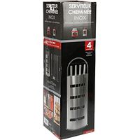 RUECAB - SERVITEUR DE CHEMINÉE, SERVITEUR BOIS CHEMINÉE - SUPPORT + 4 ACCESSOIRES : PELLE, TISONNIER, BALAI ET PINCE - EN INOX -
