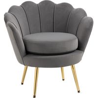 Poltrona a Conchiglia, Poltroncina Vintage, Poltroncina da Camera e Salotto, Design Elegante, con Schienale Alto, 76x67x74cm, Grigio