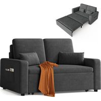 Canapé Convertible Bealife Canapé Lit 2 Place 2 Oreillers 2 Poches Latérales Fauteuil Chaise Longue Roues Pliantes 147 x 82 x 87 cm