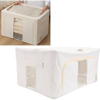 Caisse de Rangement en Tissu & Coton Linen Grande Capacité 24L (40x30x20cm) Zip Métallique Cadre Pliable