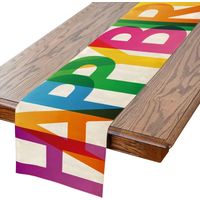 JSSEVN – Bunter Tischläufer „Happy Birthday“, 183 x 33 cm, für Männer und Frauen, Partys zu Hause, Geburtstagsfeiern