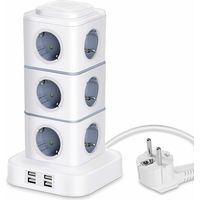 BDD Tour Multiprise, 12 Prises Multiprise Electrique (2500W / 10A) avec 4 Ports USB, Multi Prises électriques Parafoudre Multiprise Verticale pour Maison Bureau, Rallonge 3M