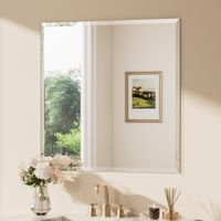 Keonjinn Miroir salle de bains à taillage facetté 90x90cm, verre trempé avec film anti-éclats, Miroir salle de bains sans cadre, WC miroir mural rectangulaire pose verticale et horizontale possible