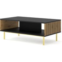 TAVOLINO DA CAFFÈ RAVENNA F IN MDF VERNICIATO 90x60x45 NERO OPACO ROVERE ARTIGIANALE STRUTTURA ORO