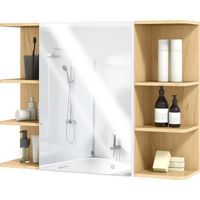 Armoire de toilette murale avec miroir étagères ouvertes 80x20x59 cm Naturel