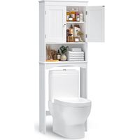 Bealife Mueble de Baño Estante sobre Inodoro con Soporte de Pie, Almacenamiento con Compartimentos Abiertos, 2 Puertas y Estantes Regulables