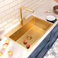 Ceramia Timeless Lavello da cucina da incasso inox 304, 1 vasca, 68x45x21 cm, Oro spazzolato PVD (TMLKST-6845BG)