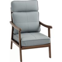 Sillón de Salón Tapizado en PU con Marco Cojines Acolchados Gruesos Gris y Nogal