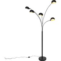 Qazqa – Lampadaire arc noir 5 lumières – Hauteur 198 cm – Base 28 cm – Intensité variable avec variateur externe – Pour intérieur