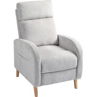 Poltrona Reclinabile 150° max con Poggiapiedi, in Tessuto Effetto Lino, 68x90x106 cm, Grigio Chiaro