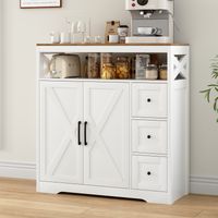 Credenza 100x40x105 cm, 3 cassetti, 2 porte, mensole regolabili, stile scandinavo, per cucina e soggiorno - Bianco