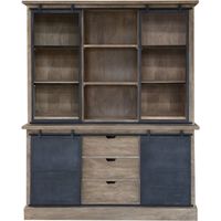 Made In Meubles – Vaisselier en bois de manguier brossé et métal gris – Dimensions 210x170x45cm – Meuble de rangement industriel – Entretien facile