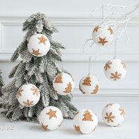 9 Pcs Star Print Christmas Bauble, Home Party Decorations, 8cm Styrofoam Christmas Baubles, Decorated Christmas Baubles