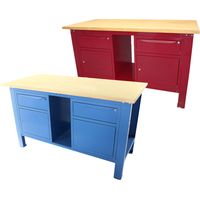 Banco da lavoro SOGI 1,5 metri con piano in legno + 2 armadi con anta e cassetto - blu/rosso, ColoreBlu
