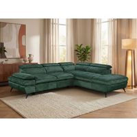 Canapé d'angle convertible avec coffre en velours chiné vert LUFY