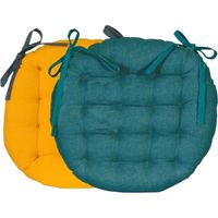 Atout Galette de Chaise Ronde Bicolore D. 40cm, Bleu Canard/Moutarde