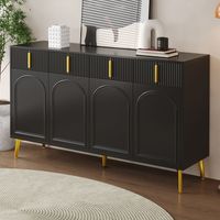 Aparador negro, aparador de salón con manijas y patas doradas, 4 puertas, 4 cajones, con estratificado removible, para salón y comedor