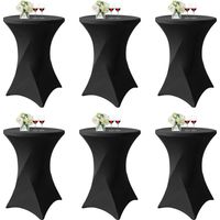 Juego de 6 manteles altos negros de 80x110 cm, de spandex elástico con esquinas cuadradas, ideales para cócteles, bodas, banquetes, cumpleaños y mesas de bar.