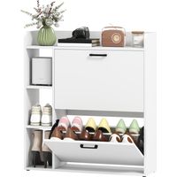 Scarpiera Slim 2 Cassetti Ribaltabili 3 Vani Aperti 15 Scarpe 83x24x90,5 cm Bianco