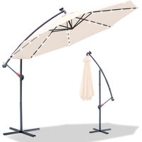Parasol avec LED 300 cm Beige - manivelle - protection UV hydrofuge pliable - Parapluie de marché