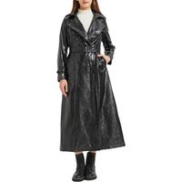 Trench-coat en cuir PU extra long pour femme Printemps Automne Double boutonnage Luxe Européen Coupe-vent