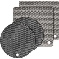 Lot de 4 dessous de plat en silicone, multi-usages, résistants à la chaleur, dessous de plat en silicone flexible, support rond résistant à la chaleur pour cuisine, salle à manger (gris,noir)