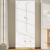 Armadio guardaroba in MDF bianco laccato con 2 ante, 3 cassetti e barra appendiabiti 80 x 45 x 200 cm