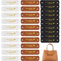 30 Étiquettes Faites Main, Étiquettes Cuir PU, Étiquettes Relief Fabriquées Main Avec Trous, Pour Tricot Et Crochet, Bricolage Étiquette Couture, Pour Sacs Jeans Chaussures
